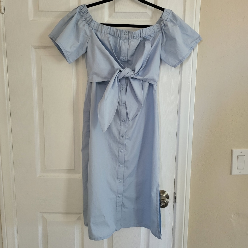 Topshop baby blue off shoulder dress